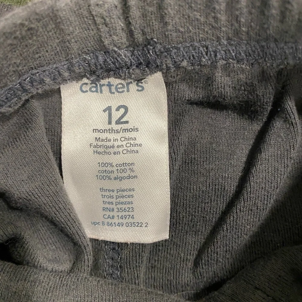 Carters 3 piece set gray pants dark gray striped tee dark gray shorts 12…